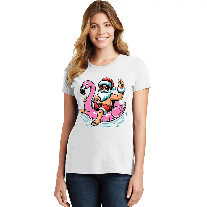 Christmas In July Santa Flamingo Summer Xmas Women's T-Shirt