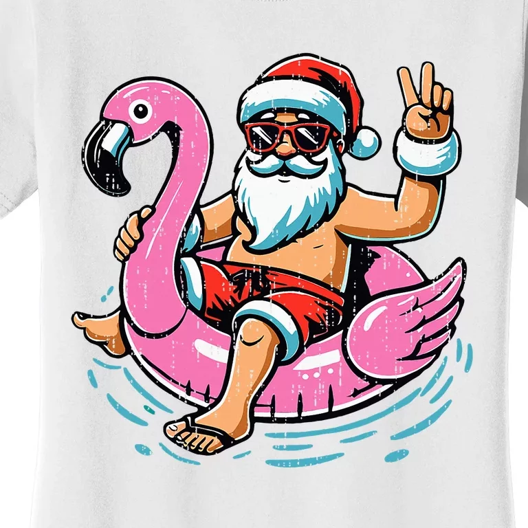 Christmas In July Santa Flamingo Summer Xmas Women's T-Shirt