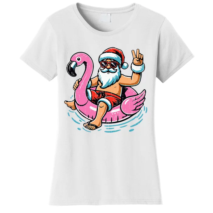 Christmas In July Santa Flamingo Summer Xmas Women's T-Shirt