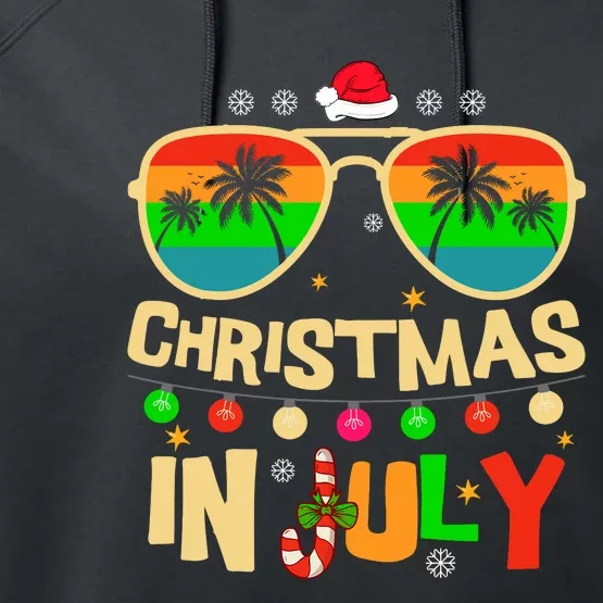 Christmas In July Beach Surf Santa Summer Tree Performance Fleece Hoodie