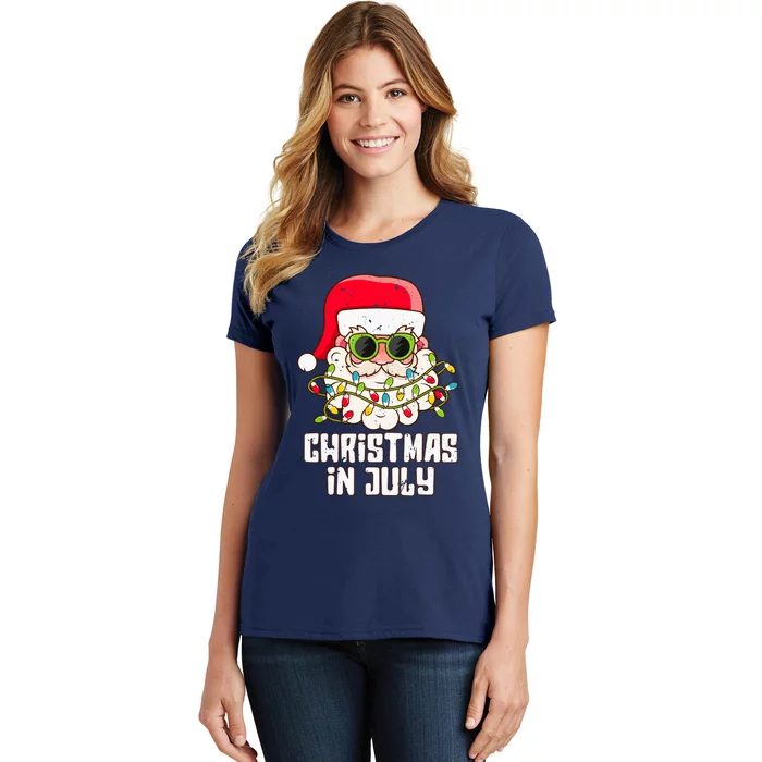 christmas in july santa hat sunglasses beach summer Women's T-Shirt