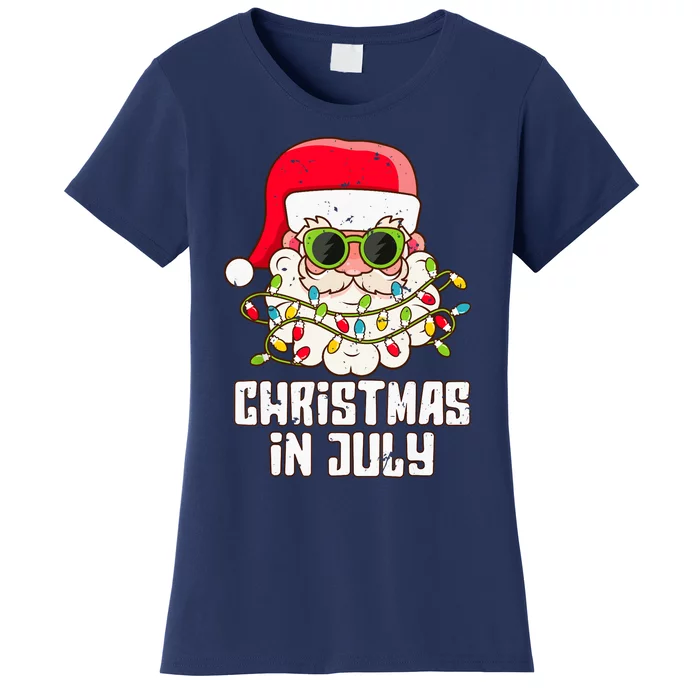 christmas in july santa hat sunglasses beach summer Women's T-Shirt