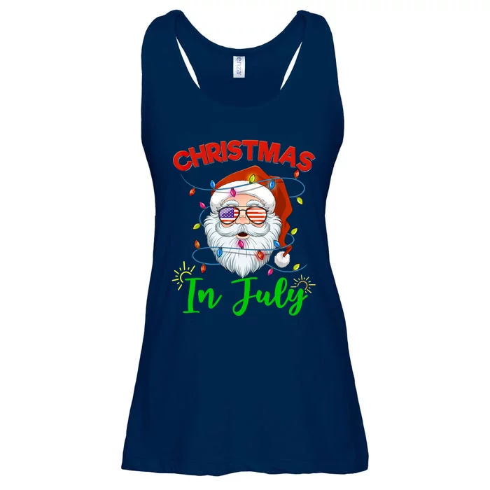 Christmas In July Santa Hat Sunglasses USA Flag Summer Ladies Essential Flowy Tank