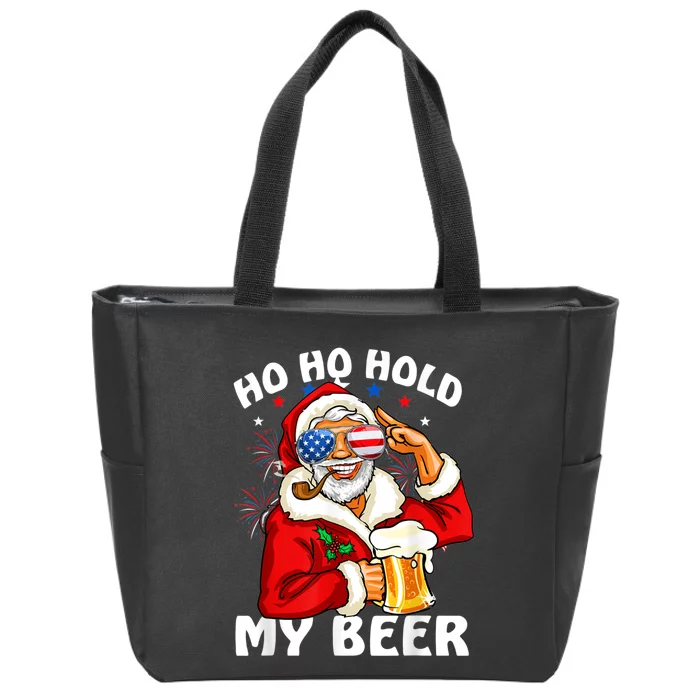 Christmas In July | Santa Ho Ho Hold My Beer Zip Tote Bag