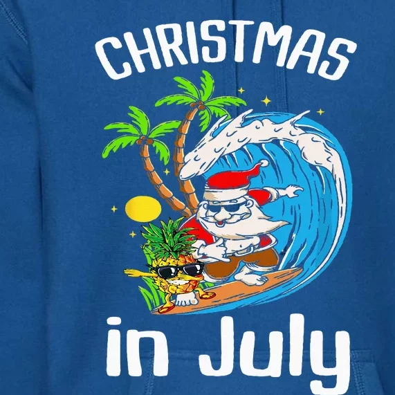 Christmas In July Santa Hawaiian Summer Surf Surfing Surfer Premium Hoodie