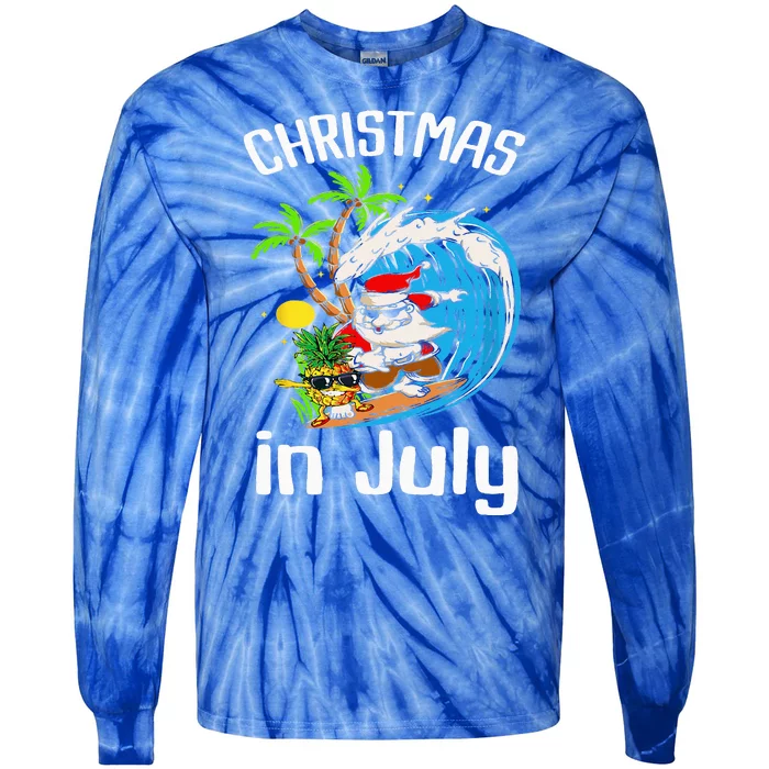 Christmas In July Santa Hawaiian Summer Surf Surfing Surfer Tie-Dye Long Sleeve Shirt