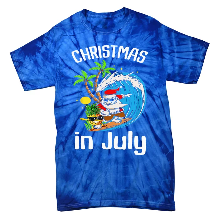 Christmas In July Santa Hawaiian Summer Surf Surfing Surfer Tie-Dye T-Shirt