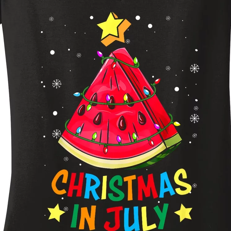 Christmas In July Watermelon Xmas Tree Summer Women's V-Neck T-Shirt