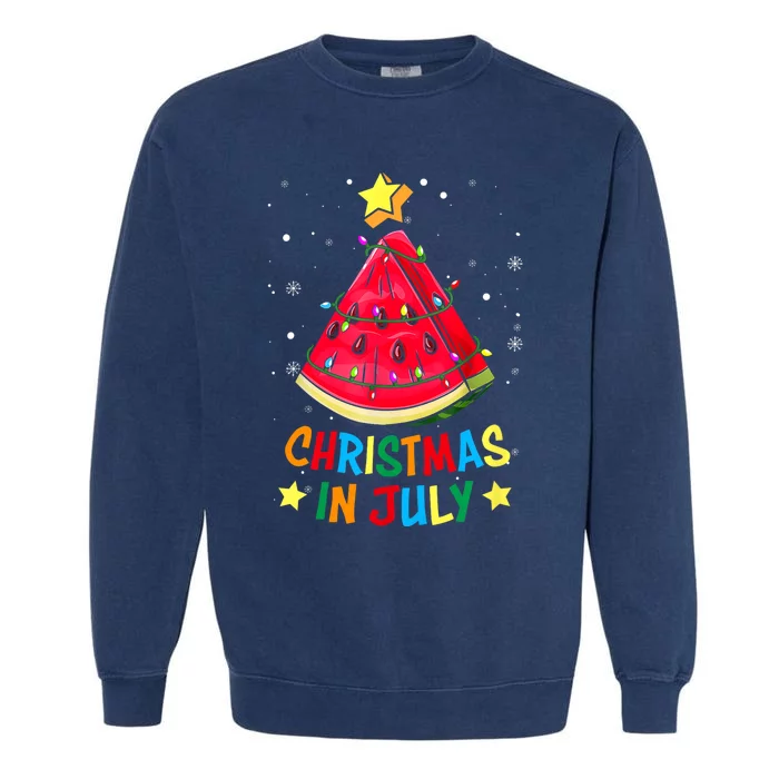 Christmas In July Watermelon Xmas Tree Summer Garment-Dyed Sweatshirt