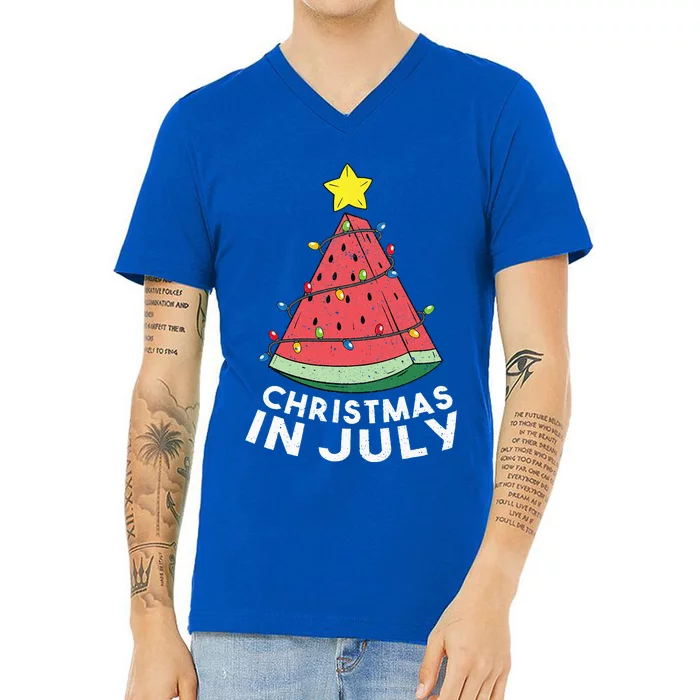 Christmas In July Summer Watermelon Xmas Tree V-Neck T-Shirt