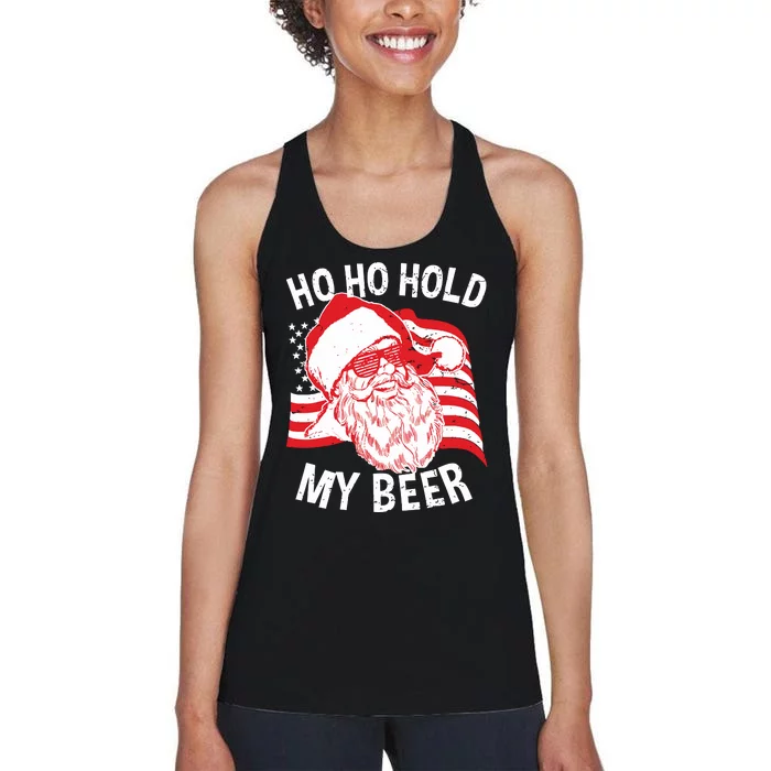 Christmas In July Santa Ho Ho Hold My Beer Women's Racerback Tank