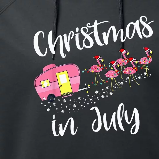 Christmas In July Pink Flamingo Summer Funny Camping Camper Performance Fleece Hoodie