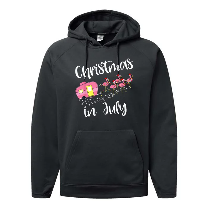 Christmas In July Pink Flamingo Summer Funny Camping Camper Performance Fleece Hoodie