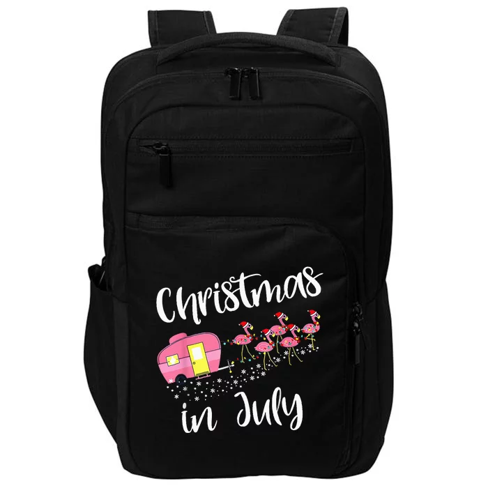 Christmas In July Pink Flamingo Summer Funny Camping Camper Impact Tech Backpack