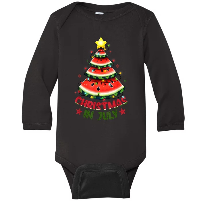 Christmas In July Watermelon Xmas Tree Baby Long Sleeve Bodysuit