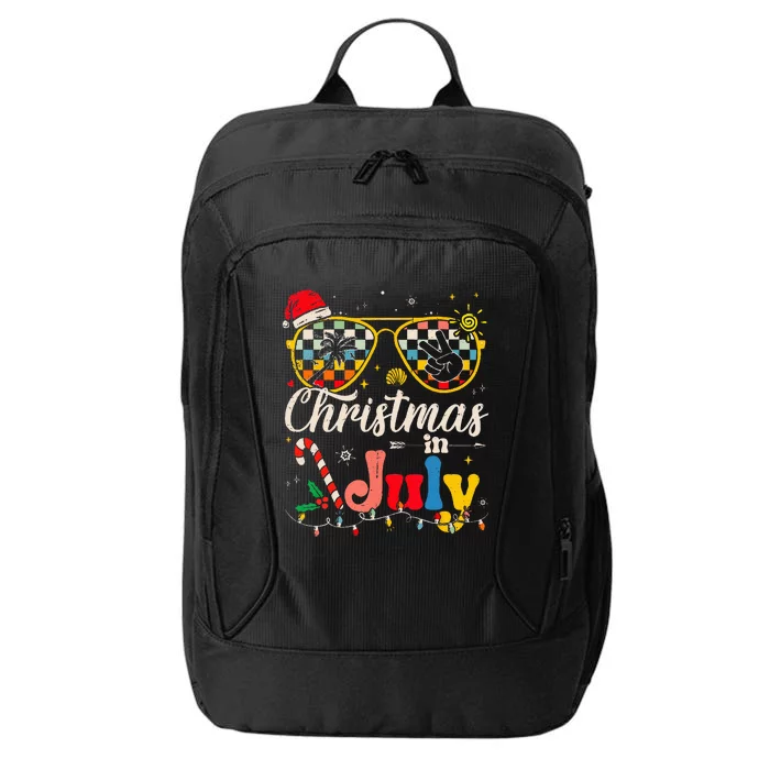 Christmas in July Santa Hat Sunglasses Summer Vacation City Backpack