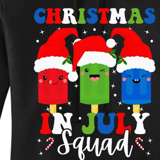 Christmas In July Squad Santa Hats Popsicles Xmas Vibes Women's Pullover Hoodie