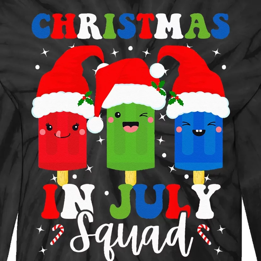 Christmas In July Squad Santa Hats Popsicles Xmas Vibes Tie-Dye Long Sleeve Shirt