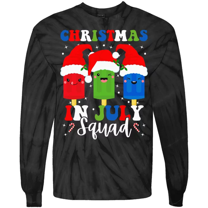 Christmas In July Squad Santa Hats Popsicles Xmas Vibes Tie-Dye Long Sleeve Shirt