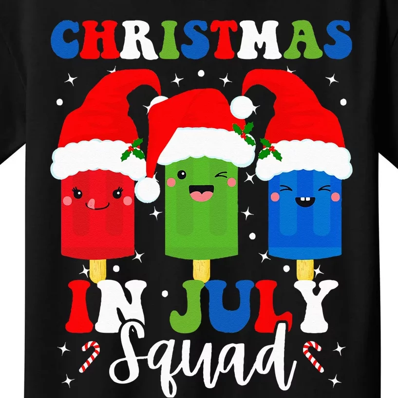 Christmas In July Squad Santa Hats Popsicles Xmas Vibes Kids T-Shirt