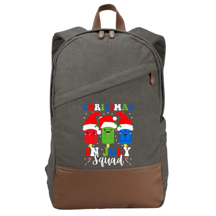 Christmas In July Squad Santa Hats Popsicles Xmas Vibes Cotton Canvas Backpack