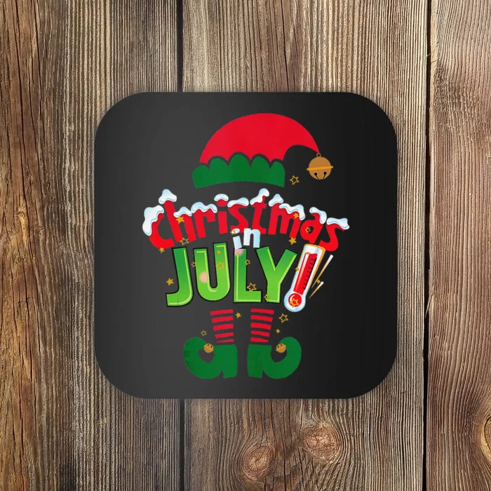 Christmas In July Costume Elf Sunglasses Beach Lover Family Coaster