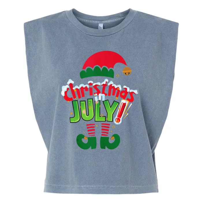 Christmas In July Costume Elf Sunglasses Beach Lover Family Garment-Dyed Women's Muscle Tee