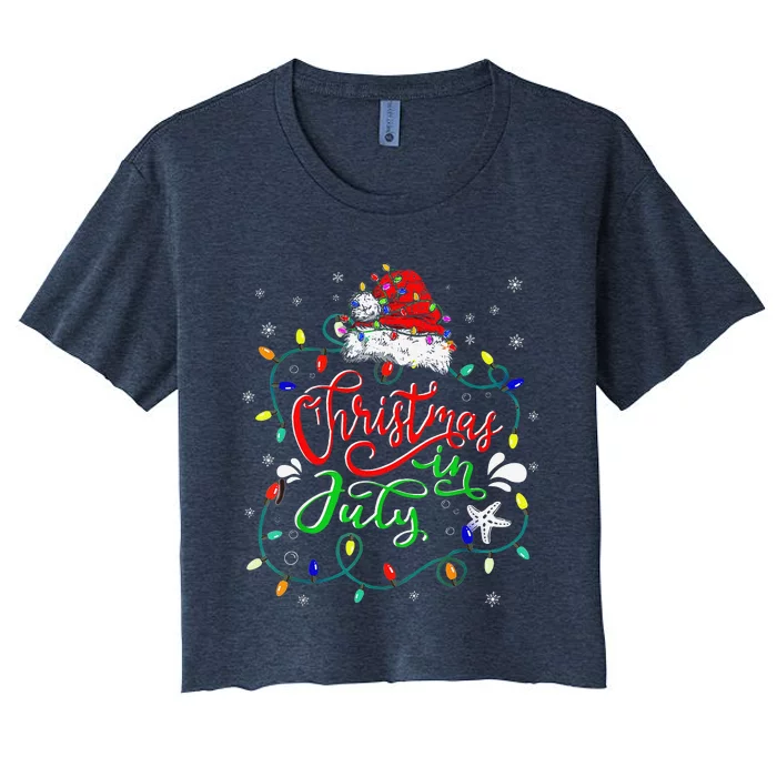 Christmas In July Lights Funny Summer Xmas Women's Crop Top Tee