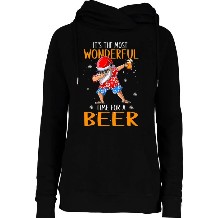 Christmas In July Santa Hawaiian Wonderful Beer Lover Womens Funnel Neck Pullover Hood