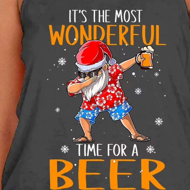 Christmas In July Santa Hawaiian Wonderful Beer Lover Women's Knotted Racerback Tank