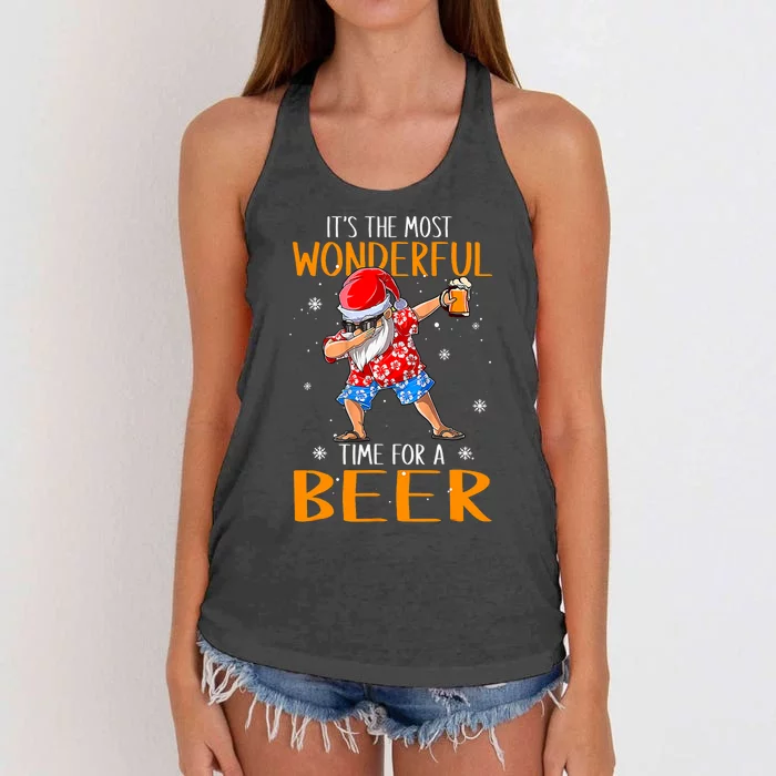 Christmas In July Santa Hawaiian Wonderful Beer Lover Women's Knotted Racerback Tank