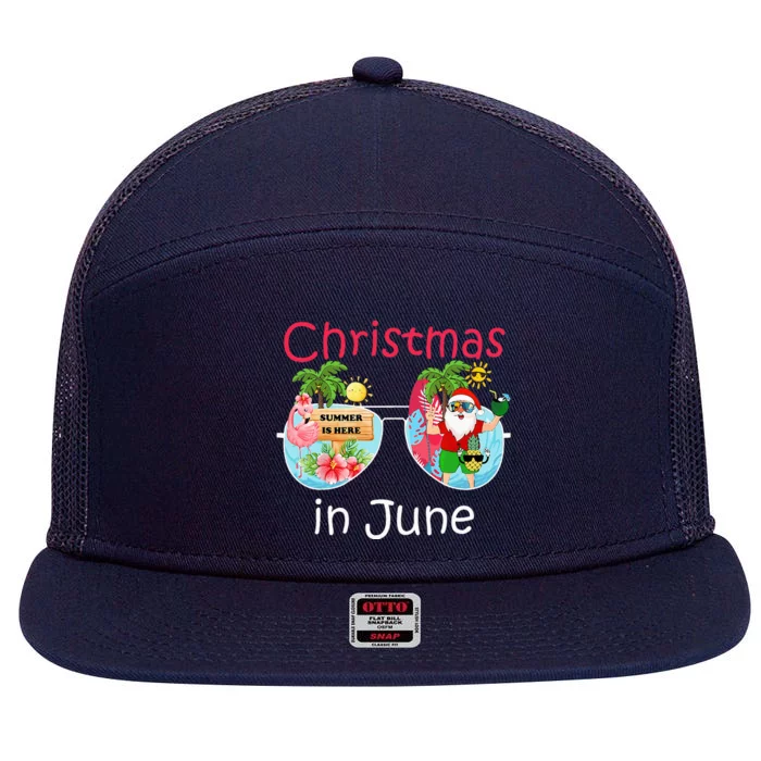 Christmas In June Summer Vacation Sunglasses Santa Flamingo 7 Panel Mesh Trucker Snapback Hat