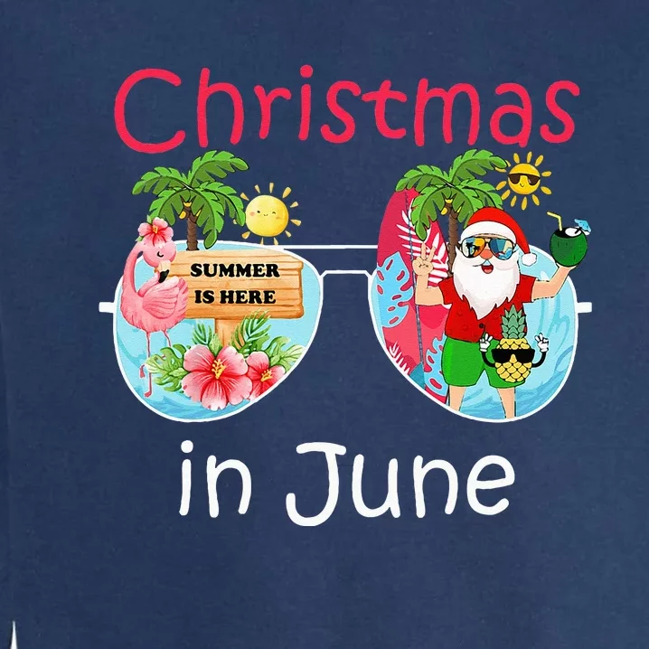 Christmas In June Summer Vacation Sunglasses Santa Flamingo Garment-Dyed Sweatshirt