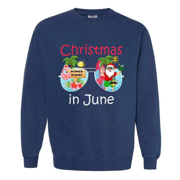 Christmas In June Summer Vacation Sunglasses Santa Flamingo Garment-Dyed Sweatshirt