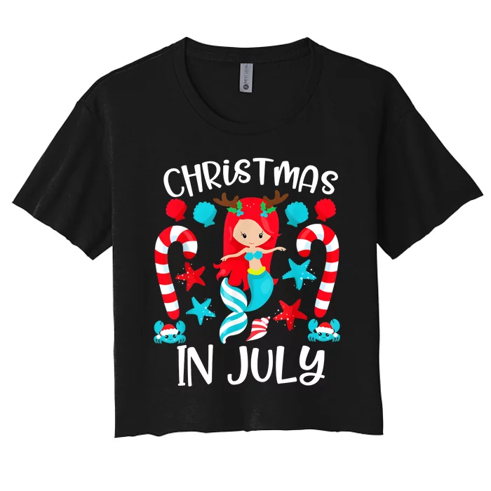 Christmas In July Cute Mermaid Summer Vacation Women's Crop Top Tee