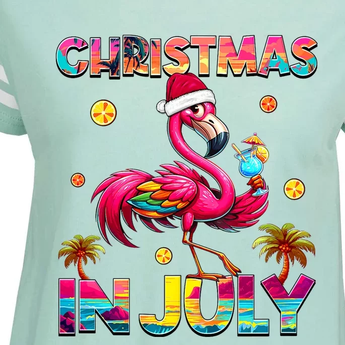 Christmas In July Flamingo Beach Summer Hawaii Enza Ladies Jersey Football T-Shirt