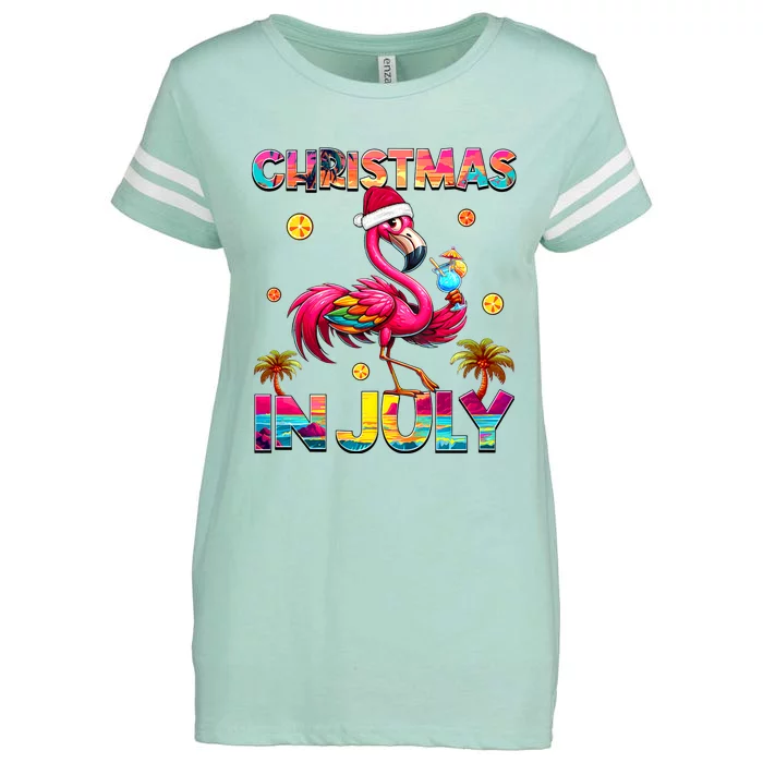 Christmas In July Flamingo Beach Summer Hawaii Enza Ladies Jersey Football T-Shirt