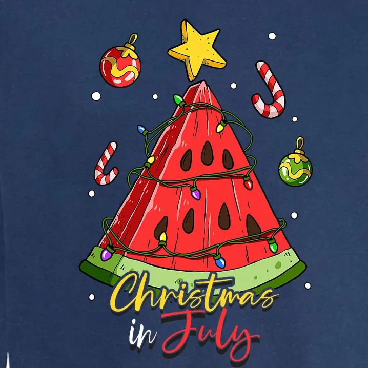 Christmas In July Watermelon Tree Garment-Dyed Sweatshirt