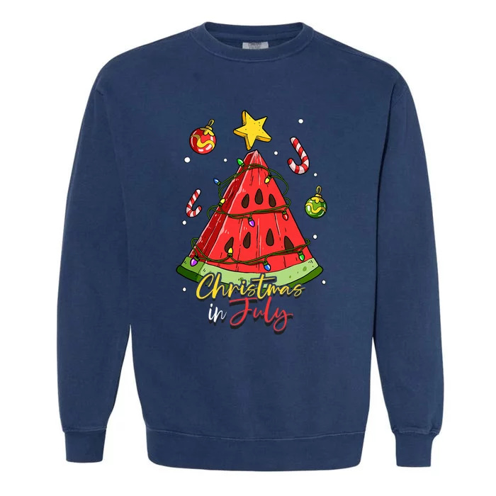 Christmas In July Watermelon Tree Garment-Dyed Sweatshirt