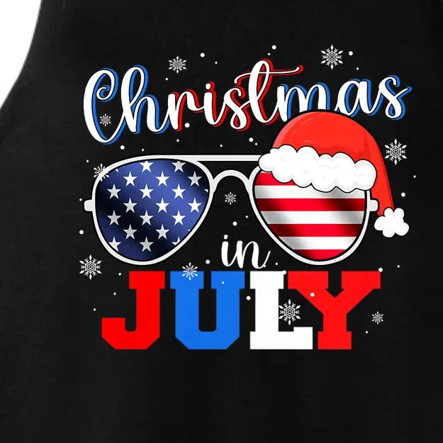 Christmas In July Santa Hat Sunglasses Usa Flag 4th Of July Ladies Tri-Blend Wicking Tank