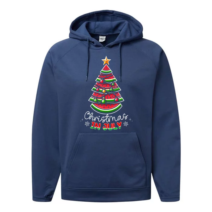 Christmas In July Watermelon Xmas Tree Summer Performance Fleece Hoodie