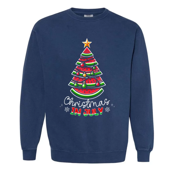 Christmas In July Watermelon Xmas Tree Summer Garment-Dyed Sweatshirt