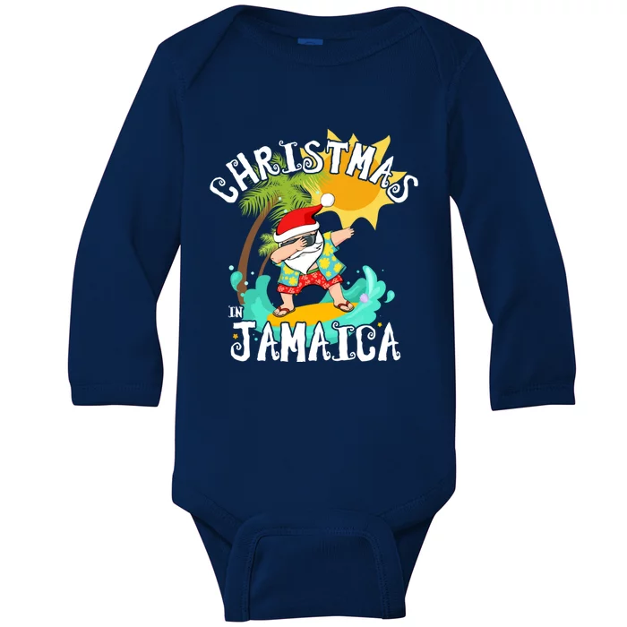 Christmas In Jamaica Dabbing Santa Family Vacation Gift Baby Long Sleeve Bodysuit