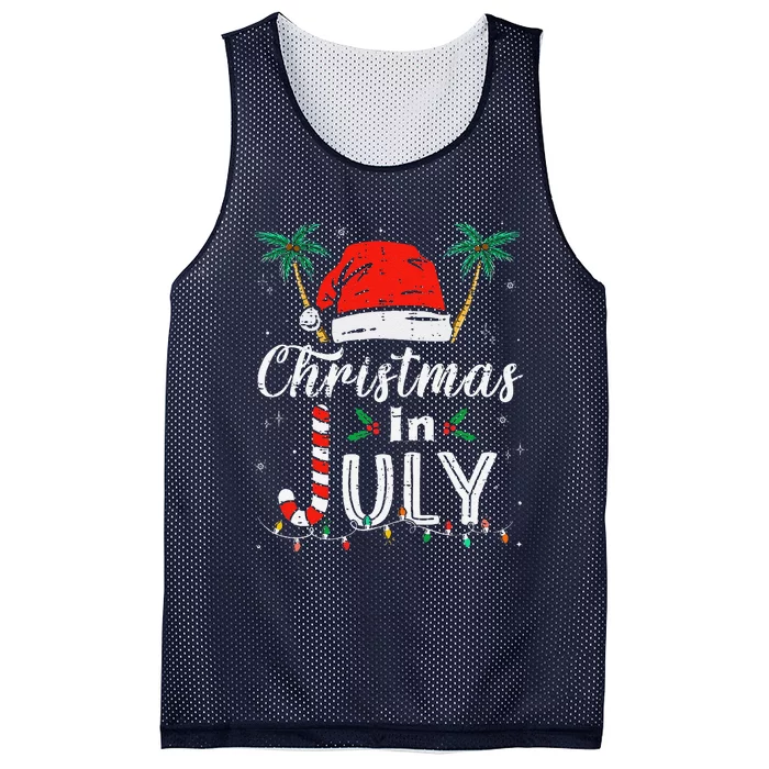 Christmas In July Santa Hat Funny Xmas Mesh Reversible Basketball Jersey Tank