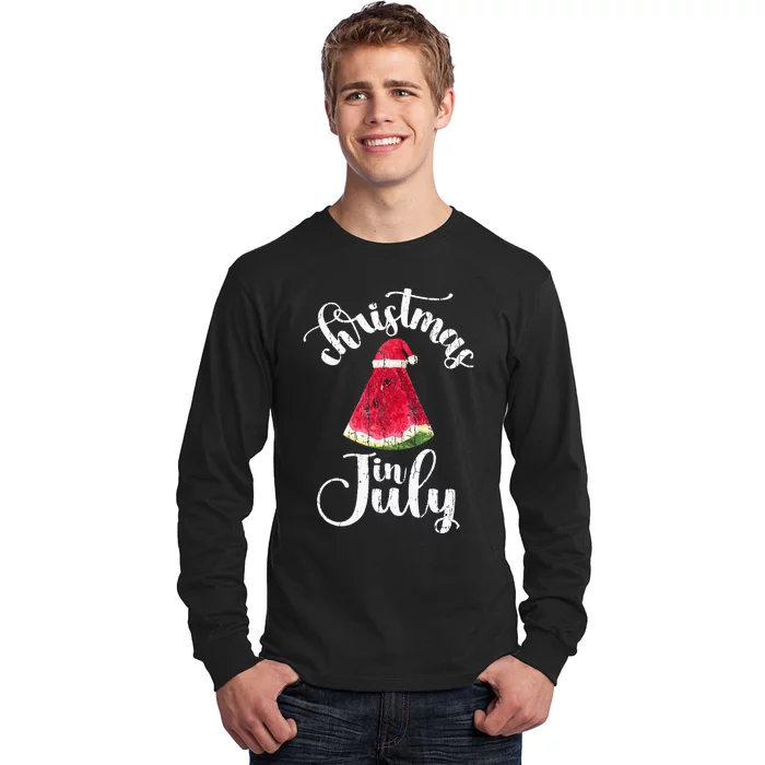 Christmas In July Watermelon Fun Santa Beach Summer Long Sleeve Shirt