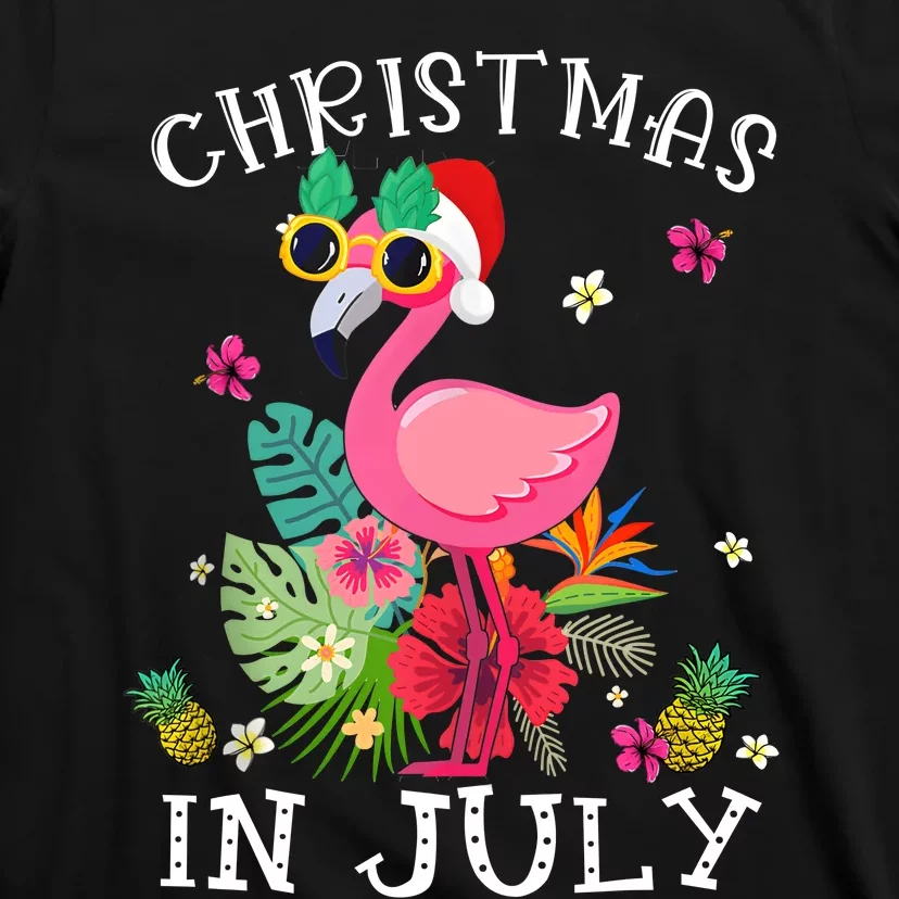 Christmas In July Pink Flamingo Hawaii Funny Women Girl T-Shirt