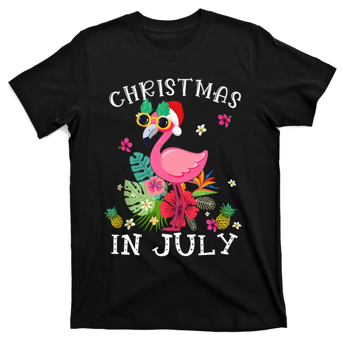 Christmas In July Pink Flamingo Hawaii Funny Women Girl T-Shirt