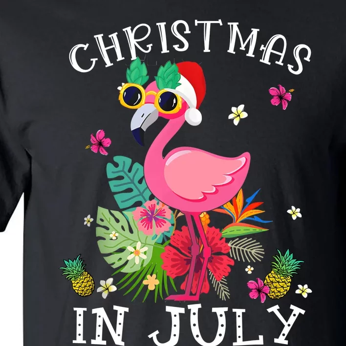 Christmas In July Pink Flamingo Hawaii Funny Women Girl Tall T-Shirt