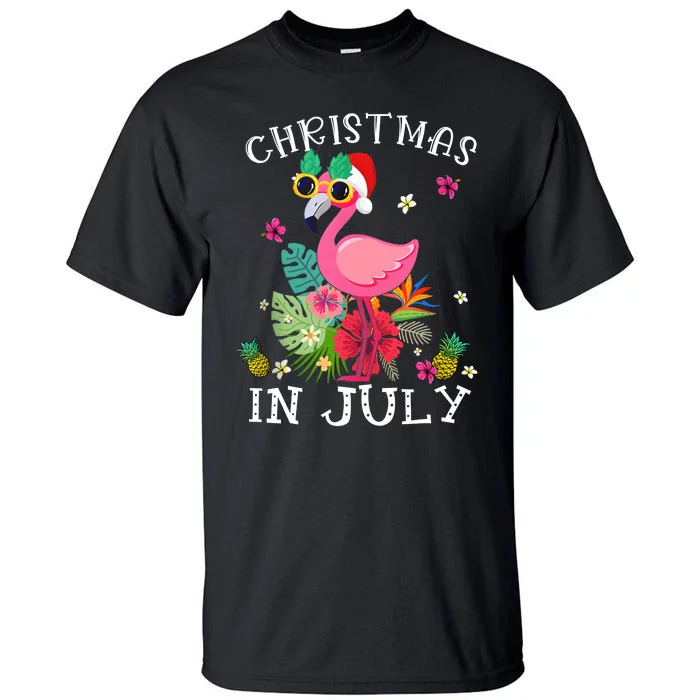 Christmas In July Pink Flamingo Hawaii Funny Women Girl Tall T-Shirt