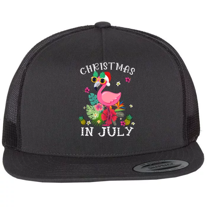 Christmas In July Pink Flamingo Hawaii Funny Women Girl Flat Bill Trucker Hat